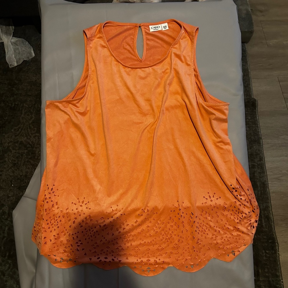 Cato Woman‎ Coral Faux Suede Laser Cut Scalloped Hem Tank Top Plus 22/24W Boho